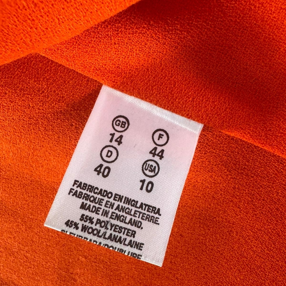 Vintage Jacque Vert Open Front Wool Blend Vibrant Orange Women's Blazer Size 10 - Picture 6 of 8